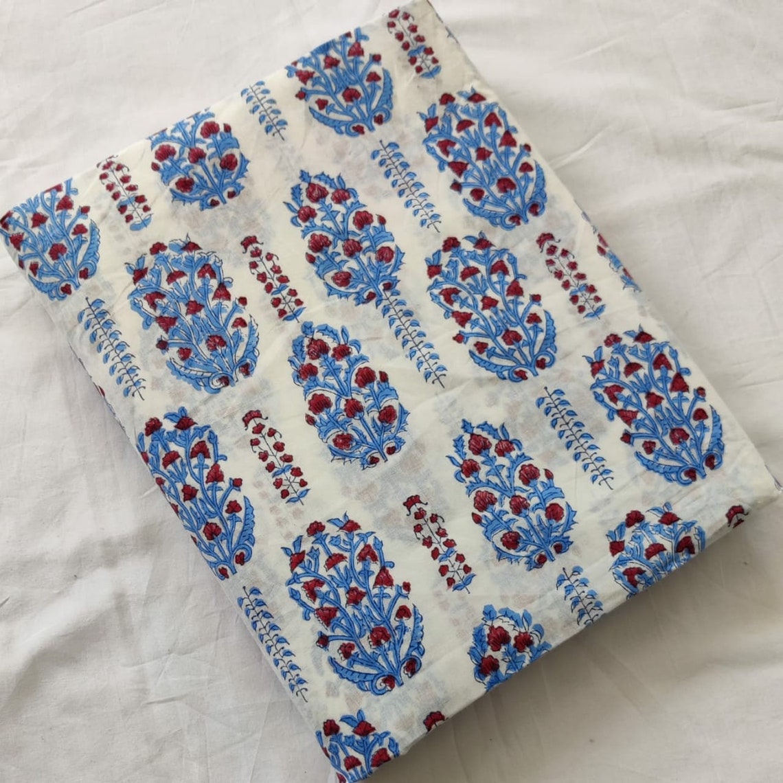 Block Printed Fabric Blue Block Print Fabric Handprinted Etsy UK