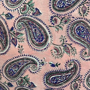 Block Printed Fabric, Beige Blue handmade Fabric sold by yard, Handprinted Fabric, Block Print Fabric, made in India fabric
