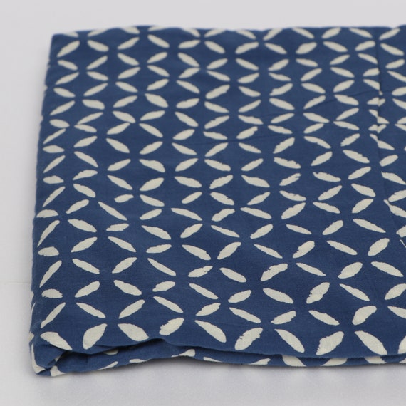 Indian Fabric Indigo Blue 100%Cotton Fabric By Yard Hand Block Leaf Print  Fabric