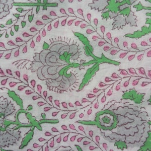 Pink Green Grey Block Print Fabric for curtains home decore cotton fabric for tablecovers handprinted bridal party gifts sleepshirts women