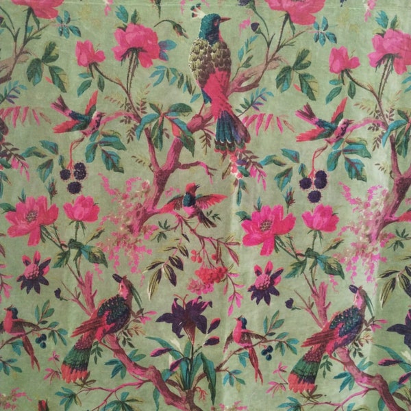 Floral and Bird printed Cotton Velvet fabric, Velvet Curtain fabric by the yard Luxury Indian cotton velvet fabric Velvet upholstery fabric