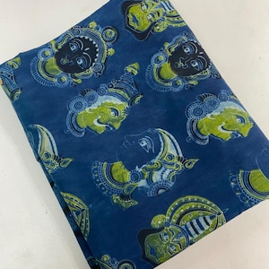 Cotton Hand Block Printed Natural Vegetable Dyed Running Fabric, Dabu Print Indian Fabric By The Yard, Indigo Blue Block Print Fabric