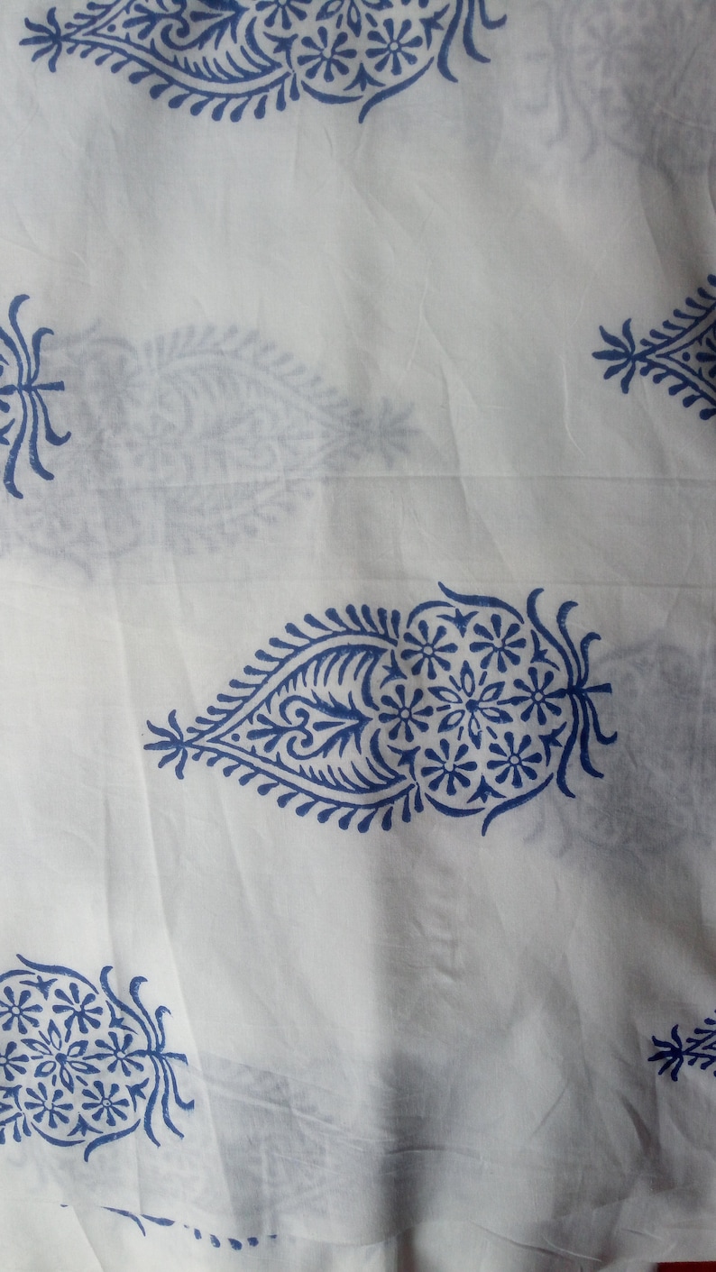 Block Printed Fabric Blue Block Print Fabric Handprinted Etsy