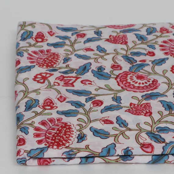 Rood blauw blok print stof op maat gesneden bedrukte katoenen dameskleding gewaad jurk stof voor huisdecoratie buiten tafelkleed bloemenstof Etsy Nederland