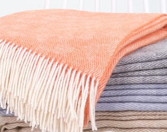 Bright orange wool throw, Scandinavian NZ wool blanket, Funky modern home-decor, Cozy sofa gift