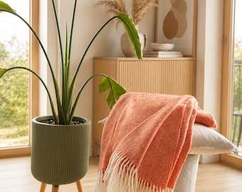 Coral Orange Textured Wool Throw Blanket | Modern Bright Orange Interior | Funky Boho Home-Decor