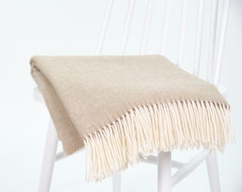 Oat wool throw blanket, textured New Zealand wool throw, cozy Scandinavian sofa decor, 140x200 cm (55x78 in)