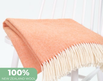 100% natural de lana de Nueva Zelanda coral naranja pequeña espiga tejido gran sofá tirar manta a cuadros con flecos / Hygge acogedor regalo por NAMO