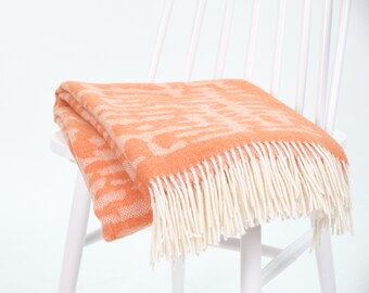 Modern Peach Orange Wool Blanket, 100% NZ Wool Sofa Throw, Scandinavian Cozy Home-decor Gift