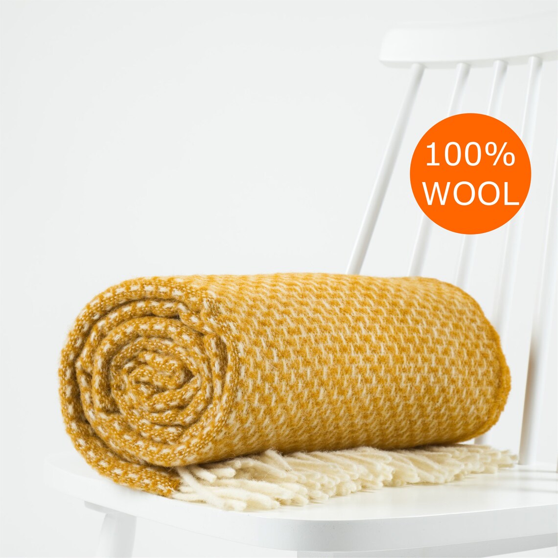 Mustard yellow ochre large sofa throw natural wool warm knit Etsy