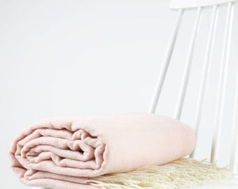 Extra soft cashmere and merino wool solid light pink color large couch sofa throw blanket plaid | Housewarming gift | Decke | Couverture