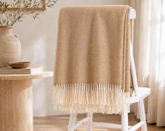 Oat wool blanket, minimalist New Zealand wool throw, cozy Scandinavian sofa home-decor, 140x200cm (55x78in)
