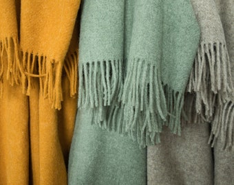 Dusty light green wool blanket, Sage green sofa throw, Modern home-decor housewarming gift
