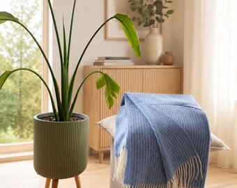 Striped Cashmere and Merino Wool Sofa Throw | Light Blue Decorative Blanket | Extra Soft Premium Housewarming Gift