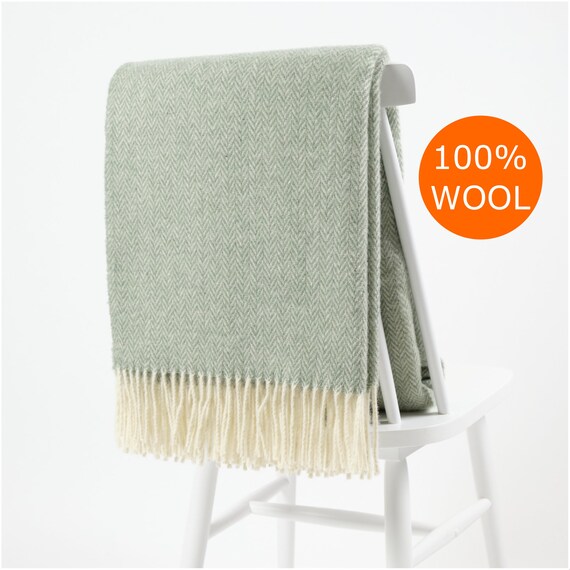 Chevron Herringbone Sage Green Light Green Natural Wool - Etsy