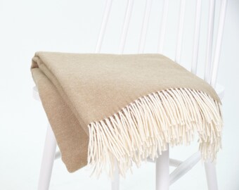 Oat wool blanket, minimalist New Zealand wool throw, cozy Scandinavian sofa home-decor, 140x200cm (55x78in)