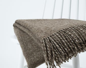 Chocolate Brown Wool Throw, Cozy Scandinavian Blanket, Rustic Farmhouse Home Decor