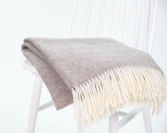 Light Brown NZ Wool Throw Blanket, Scandinavian Minimalist Large Sofa Throw 140x200cm, Home-decor gift