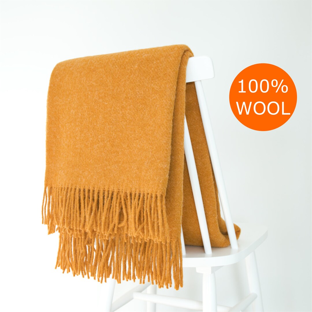 Mustard Yellow Pure Sheep Wool Blanket High Quality Throw Cozy Large