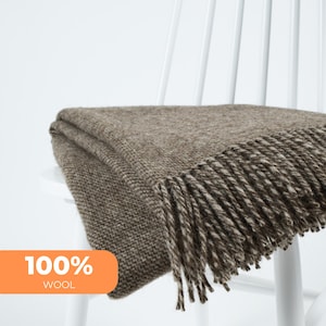 Scandinavian dark solid brown natural sheep wool monochrome textured decorative large sofa armchair throw high quality plaid blanket by NAMO