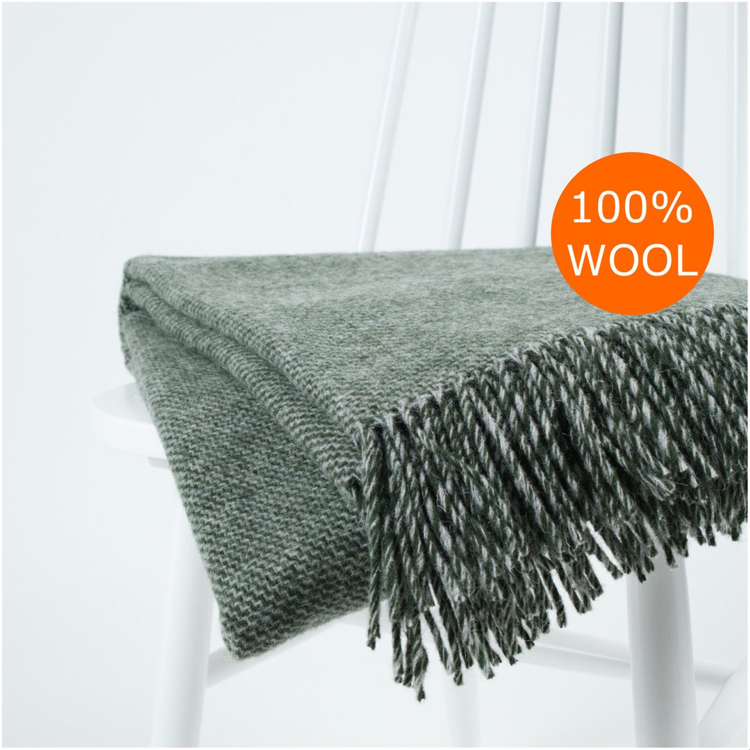100 Wool Throw Blanket in Dark Green Scandinavian Design Pure Wool — free download