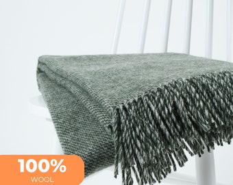 Dark green natural wool throw blanket |  Scandinavian rustic design pure wool plaid | Housewarming gift present idea by NAMO