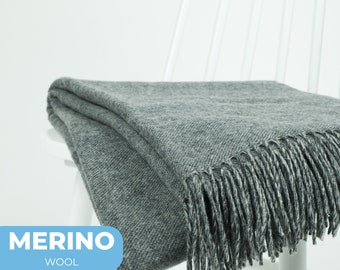 Merino wool dark grey soft warm throw plaid | Housewarming home decoration gift | Minimalist dark grey sofa blanket present idea by NAMO
