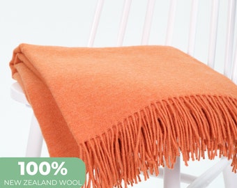 100% New Zealand wool trendy orange solid weave large sofa throw blanket plaid with fringes | Hygge cozy natural wool gift by NAMO