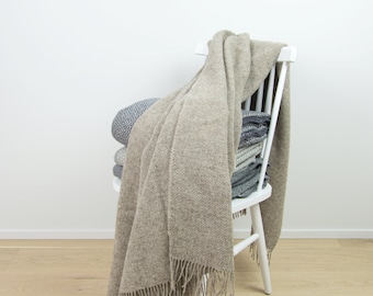 100% Wool Light Brown Blanket | Large Sofa Throw | Wool Throw | Warm Blanket for Camping | Gift