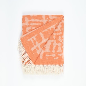 Orange Wool Throw Blanket: Abstract Rustic Plaid, Hygge Scandi Style, Modern Large Sofa Throw | Warm Wool Plaid | Decke | Couverture | Manta