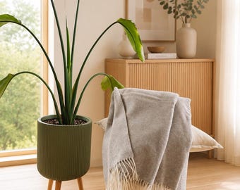 Soft Light Grey Cashmere + Merino Wool Throw Blanket | Classic Elegant Home Chevron Pattern Livingroom Home-Decor