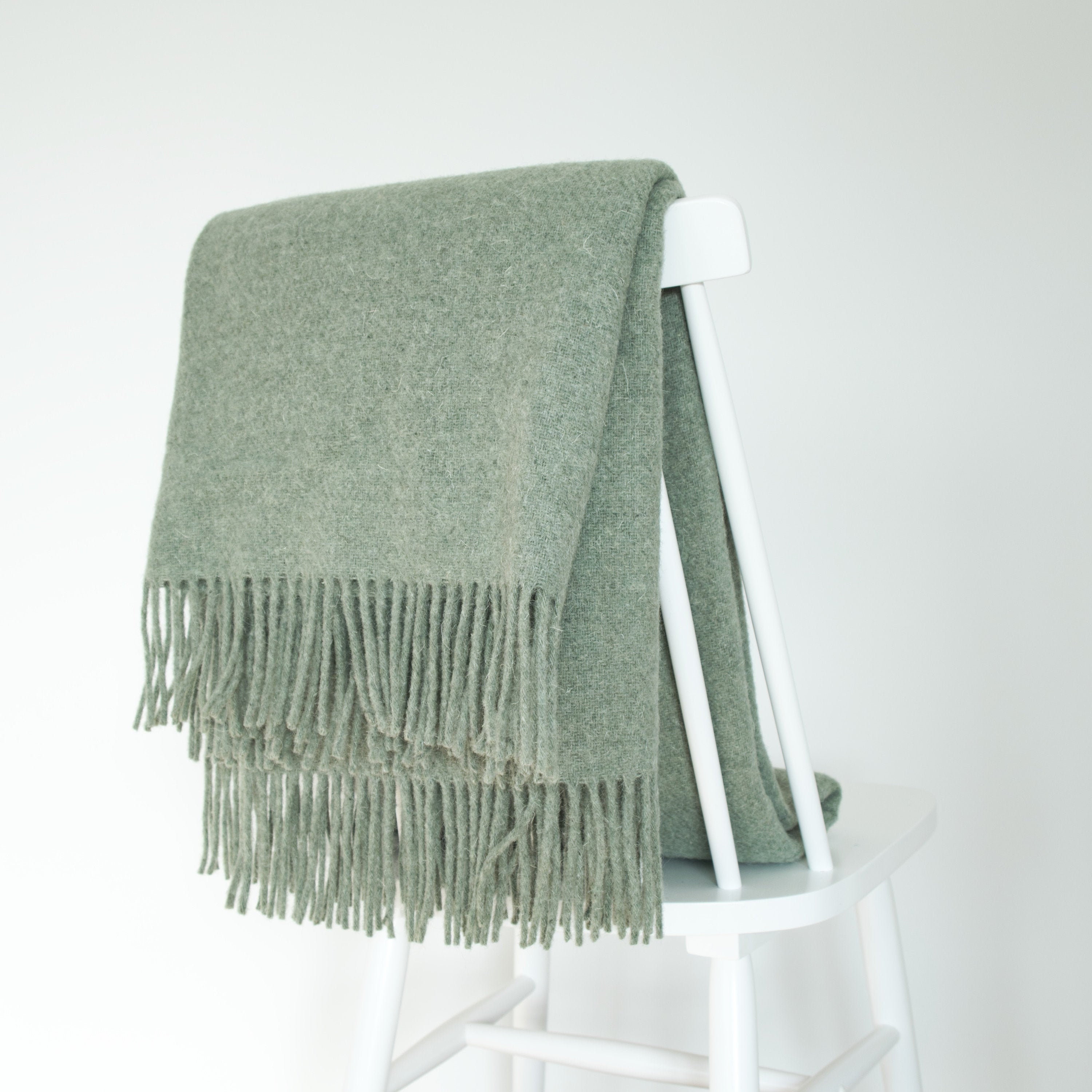 Natural wool sage green solid color warm and cozy sofa throw Etsy
