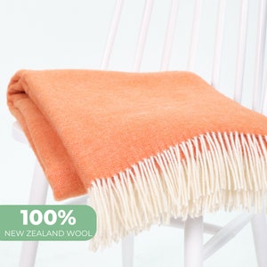 Modern orange wool throw blanket 55x79&quot; | Reversible sofa plaid with fringes | Cozy rustic hygge home décor | Modern housewarming gift idea