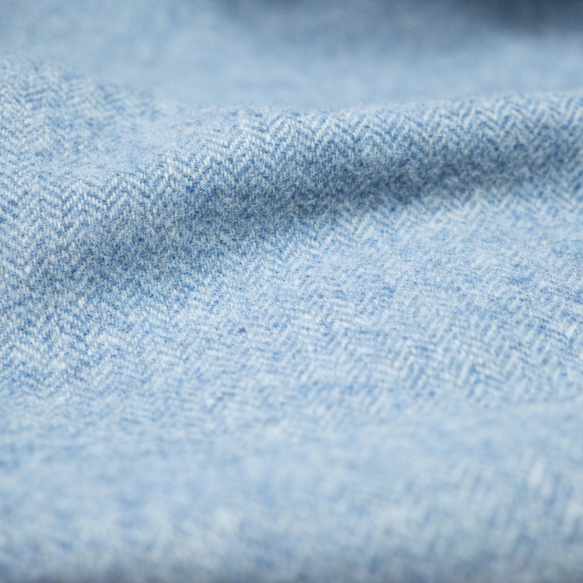 Cashmere Merino Wool Throw Blanket: Light Blue Herringbone Weave