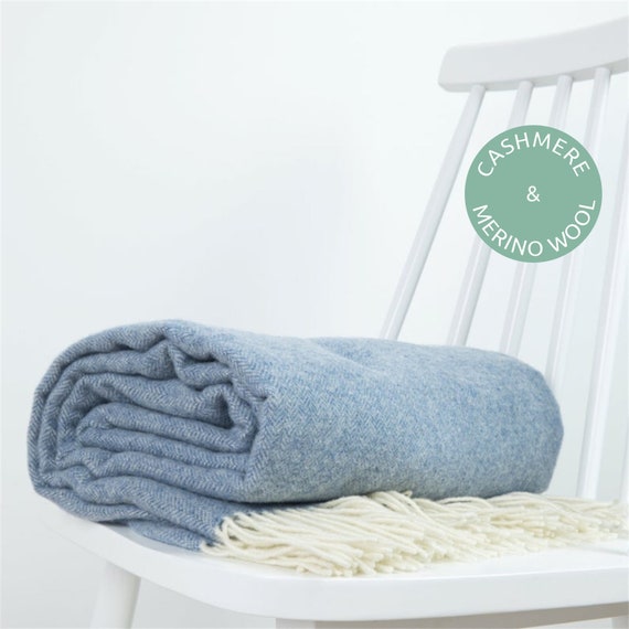 Extra Soft Cashmere and Merino Wool Solid Light Blue Sky Blue Colour Chevron Herringbone Weave Large Couch Sofa Throw Blanket Plaid by NAMO Etsy Canada