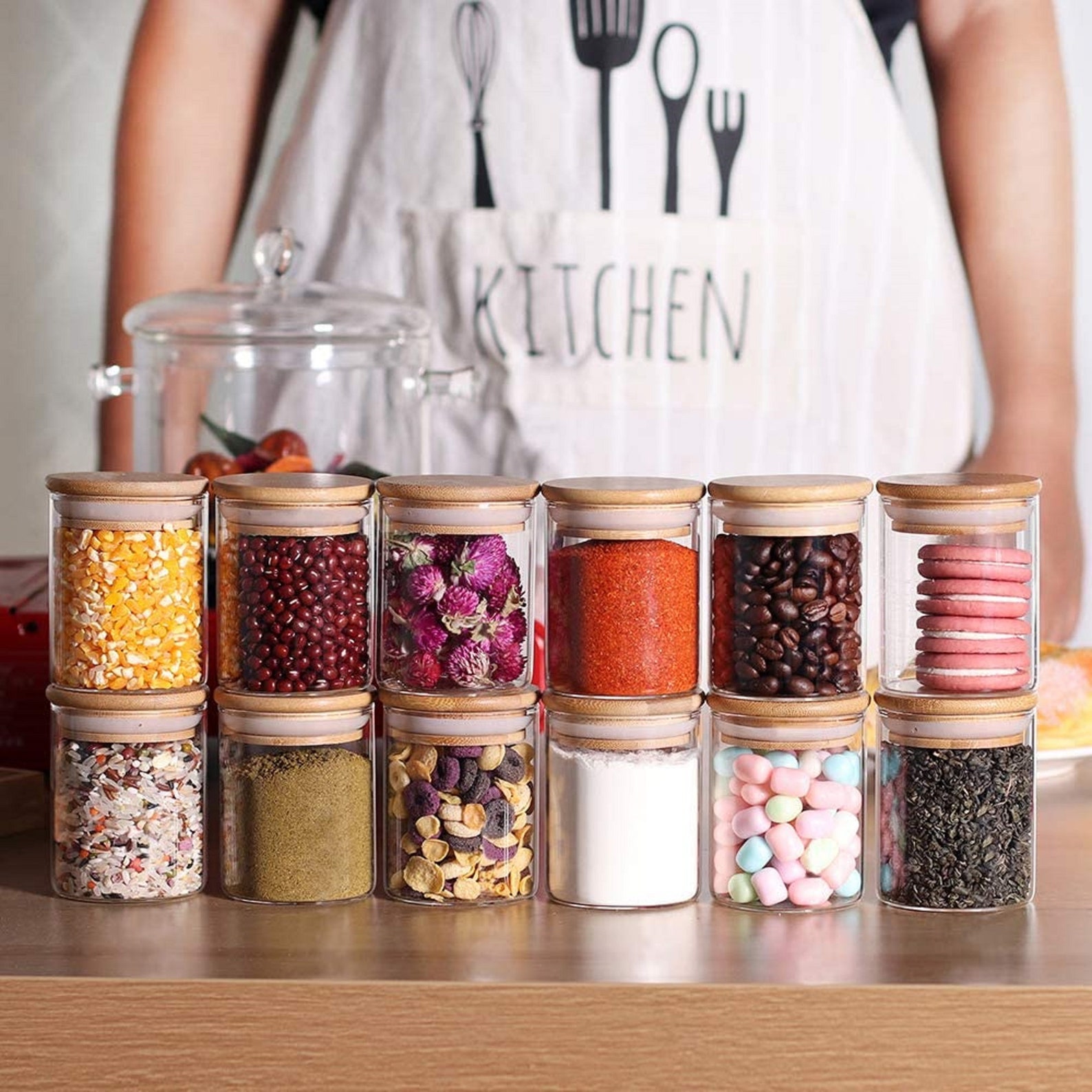 Set of 12 PCS Glass Jar with Bamboo Lid Spice Jar Sealed Jar Etsy