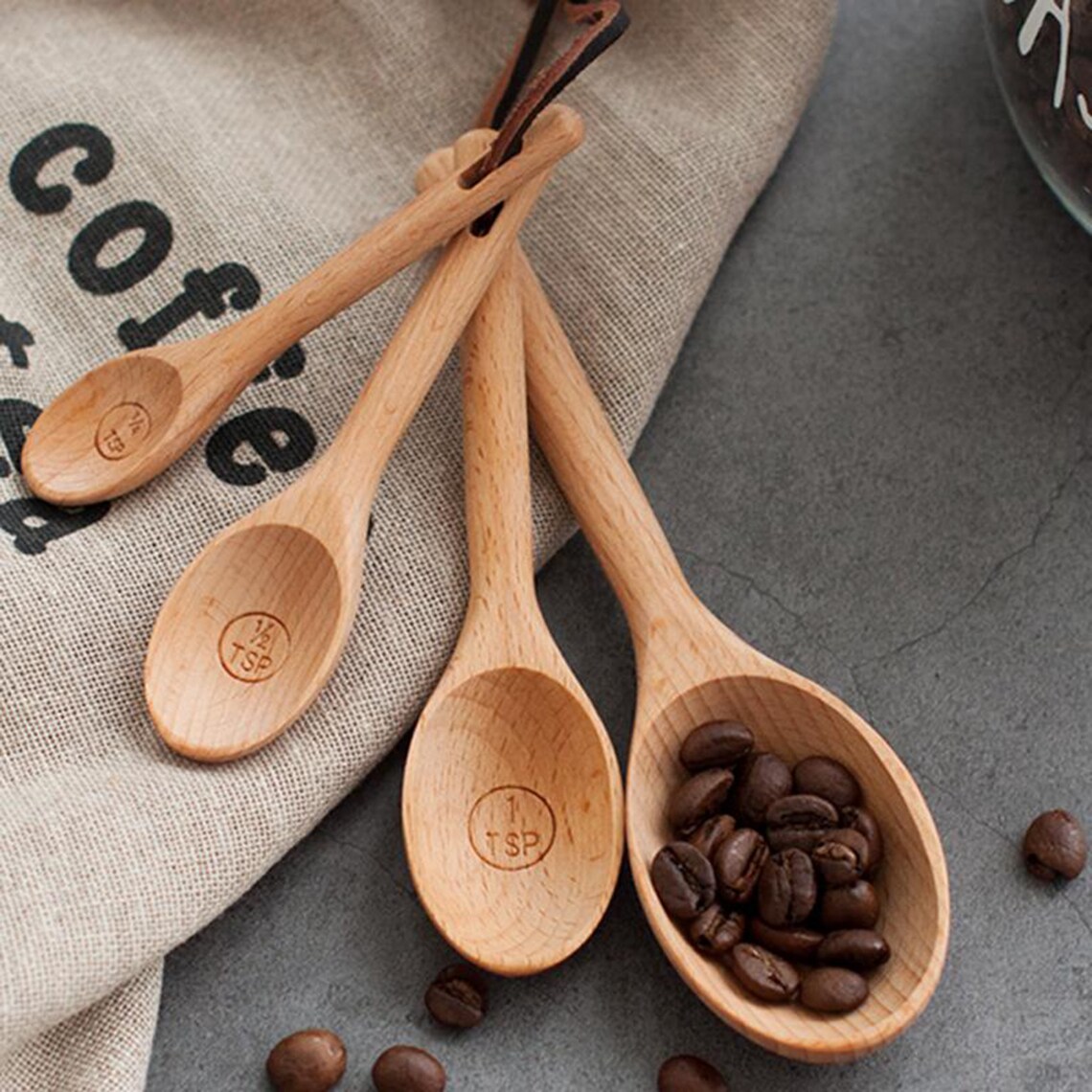 4 pcs EcoFriendly Wooden Kitchen Spoon Set Coffee Baking Etsy