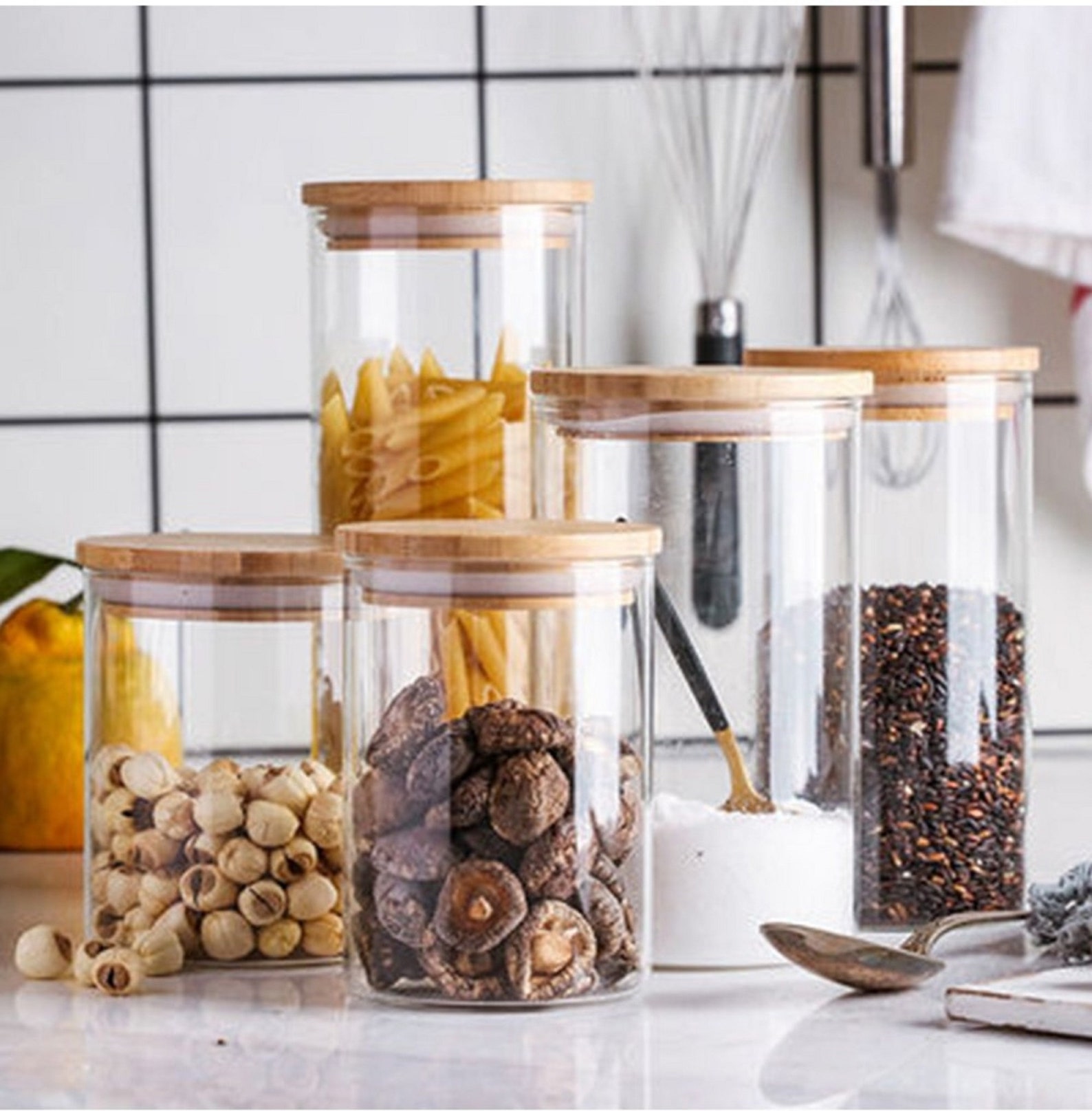 Set of 12 PCS Glass Jar with Bamboo Lid Spice Jar Sealed Jar Etsy