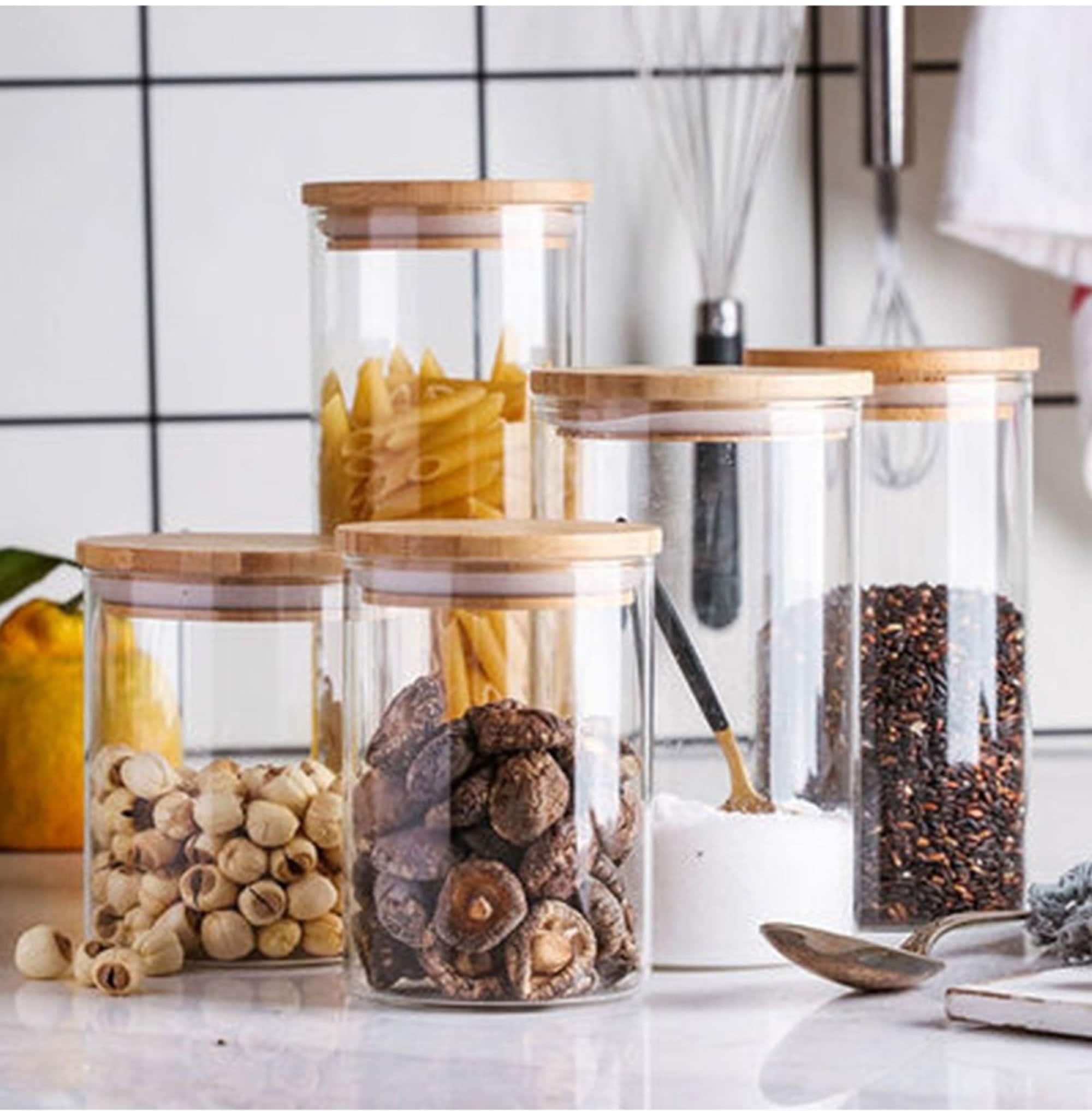 Set of 12 PCS Glass Jar with Bamboo Lid Spice Jar Sealed Jar Etsy