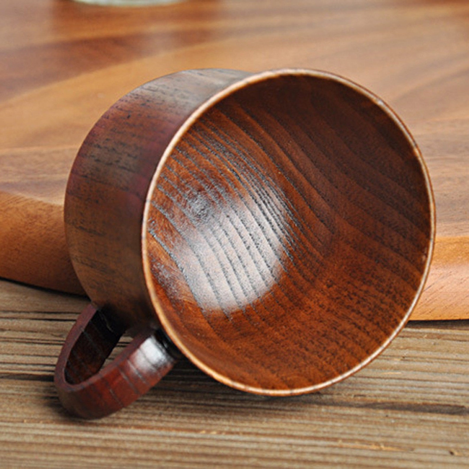 Natural Wood Cup With Handle Household Retro Wooden Cup Set Etsy