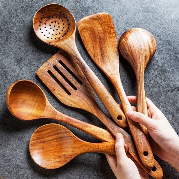 6 Pieces Kitchen Utensil Set Thailand Teak NonStick Etsy