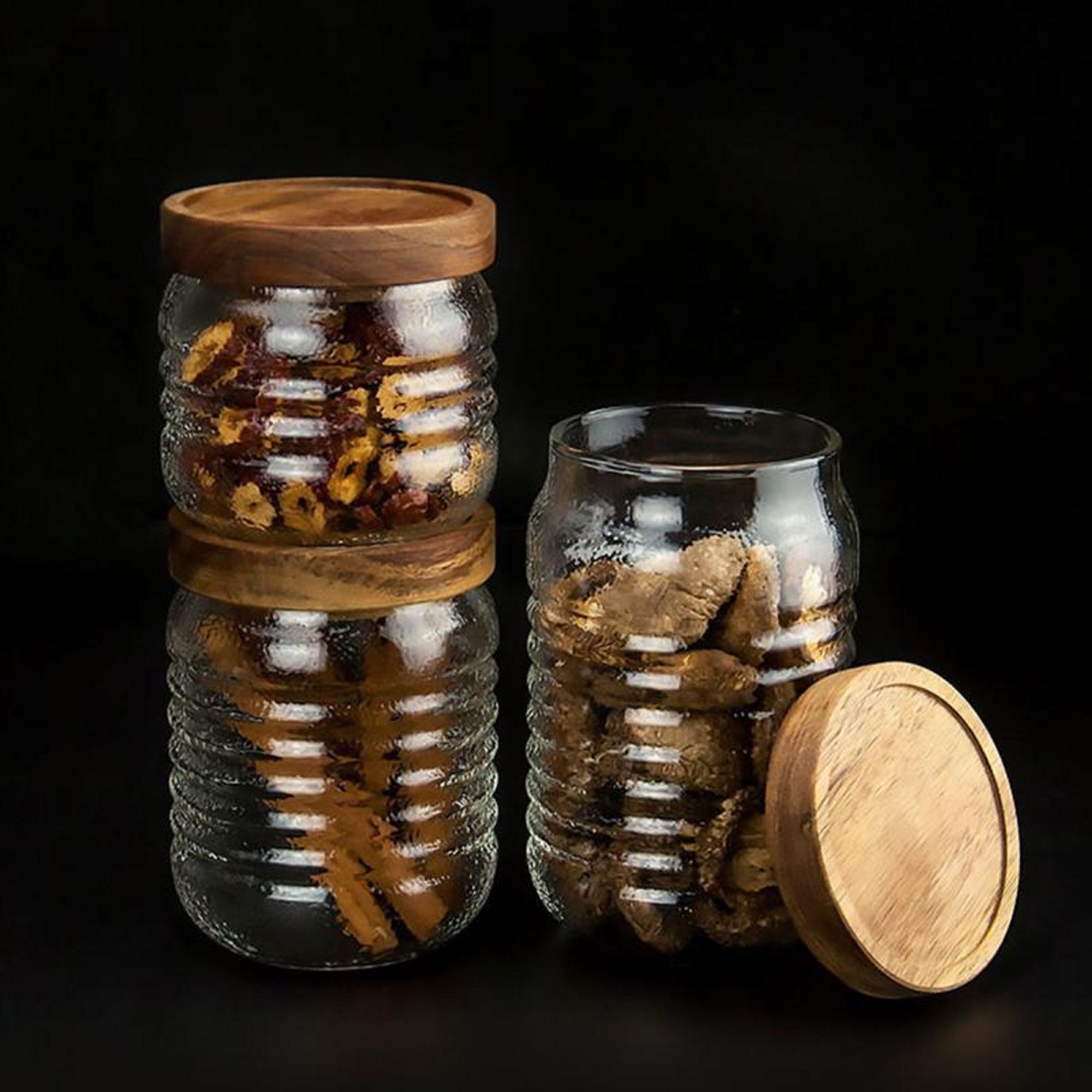 1pcs Glass Jars with Wood Lid Spices Coffee Storage Jar Tea Etsy