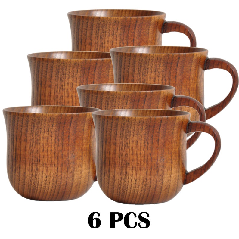 Natural Wood Cup With Handle Household Retro Wooden Cup Set Etsy