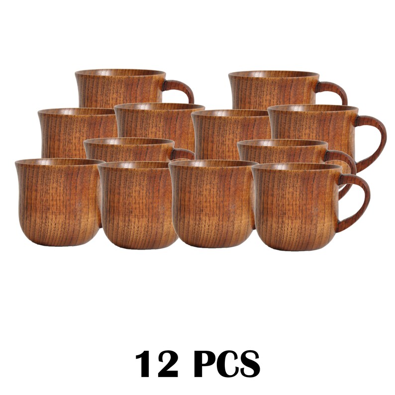 Natural Wood Cup With Handle Household Retro Wooden Cup Set Etsy