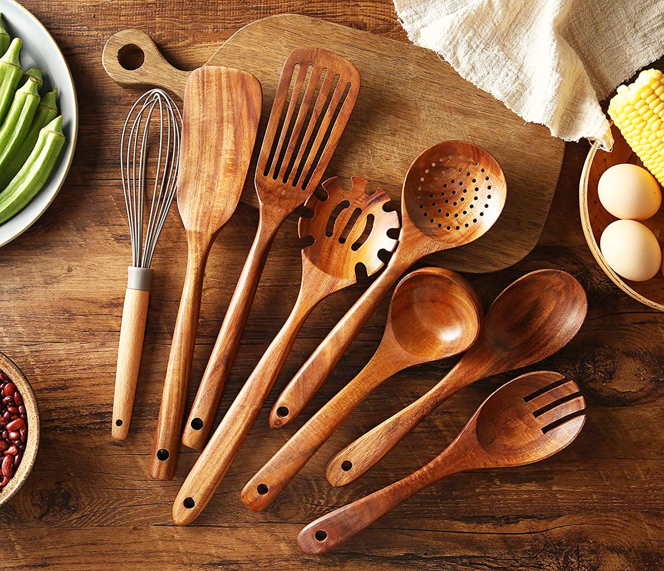 Classic 7 Pieces Wooden Kitchen Utensils Eco Friendly Cooking Etsy