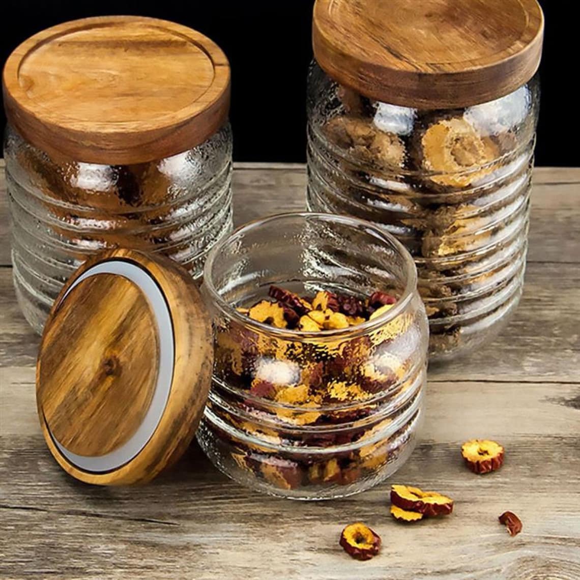 1pcs Glass Jars with Wood Lid Spices Coffee Storage Jar Tea Etsy