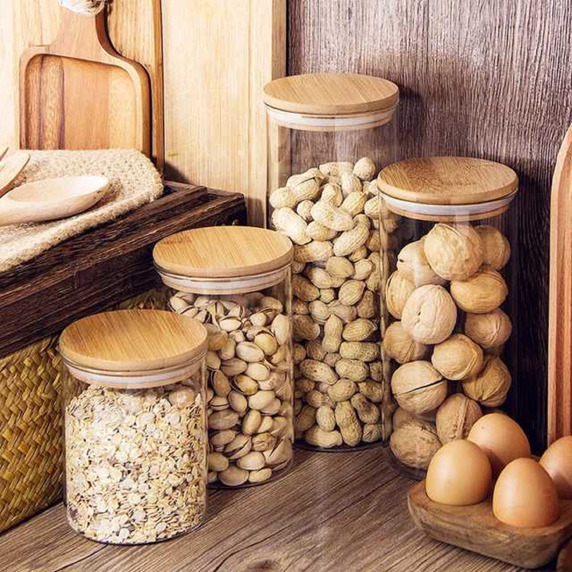 Glass Jar with Bamboo Lid Spice Jar Sealed Jar Seasoning Jar Etsy