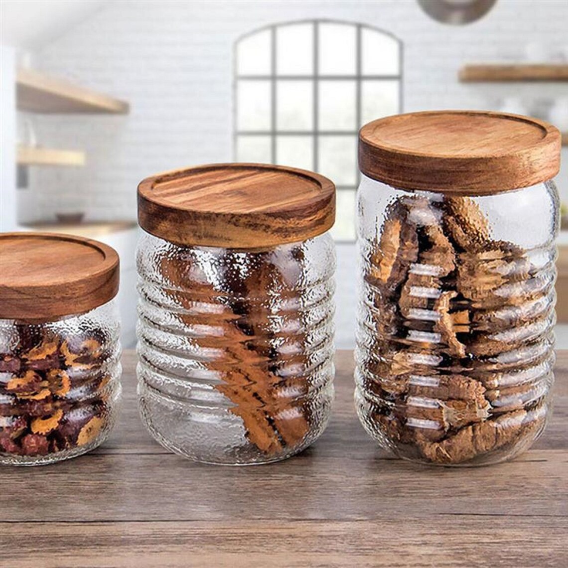 1pcs Glass Jars with Wood Lid Spices Coffee Storage Jar Tea Etsy