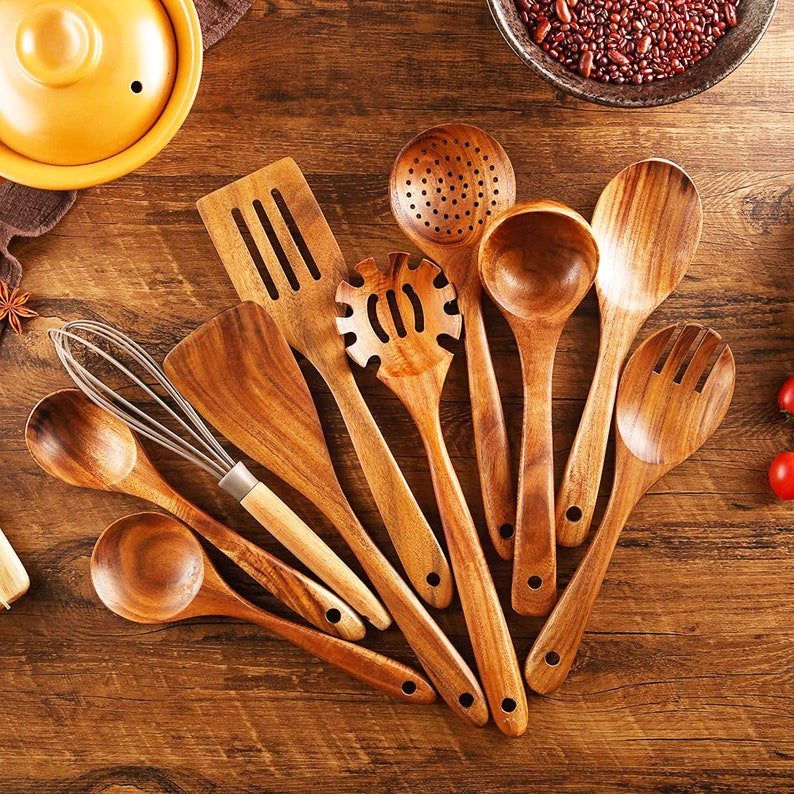 Classic 10 Pieces Wooden Kitchen Utensil Set Kitchen Utensils Etsy