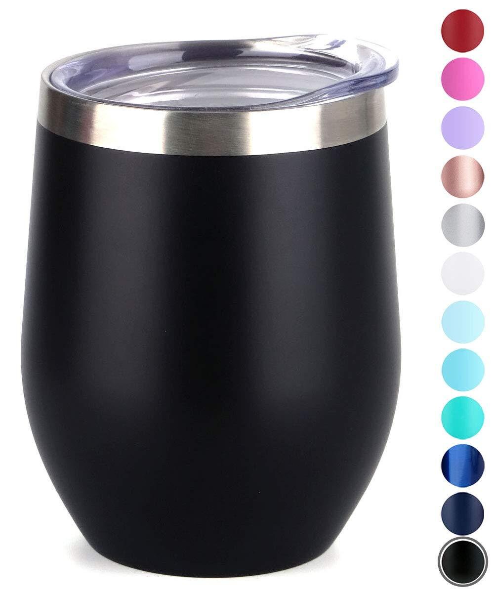 12 oz Black Stainless Steel Wine Tumbler with Lid/Stemless Etsy